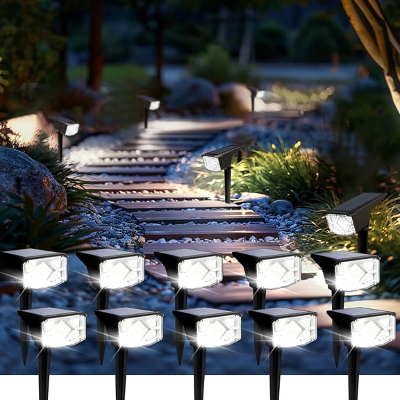 Solar Spot Lights Outdoor Waterproof IP65, Landscape Spotlights Outdoor, Compact Design Spot Lights, Solar Powered Flood Lights for Garden Yard Pathway House Tree Outside, 10 Pack, Cool White