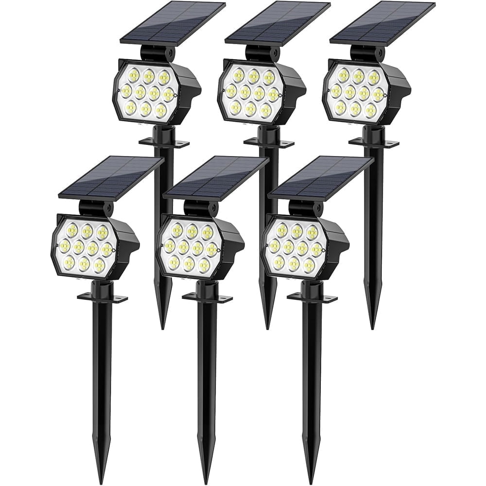 Flaow Solar Lights Outdoor, 6 pack,IP67 Waterproof 50 LED Adjustable, Landscape Solar Spotlights,3 Modes for Yard Lawn Pathway Tree (Cool White)
