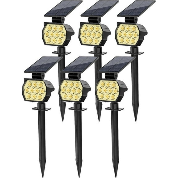 Solar Spot Lights Outdoor Waterproof IP67, 6 Pack - 50 LED Adjustable Solar Powered Landscape Spotlight with 3 Lighting Modes, Stake Light for Outside Yard Lawn Pathway Tree (Warm White)