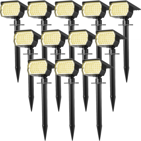 Solar Spot Lights Outdoor Waterproof Spotlights 12 Pack Warm White | 46LED, 3 Mode, Auto On/Off Landscape Spotlights Solar Powered Flood Lights for Outside Pathway Yard Garden House Walkway Tree
