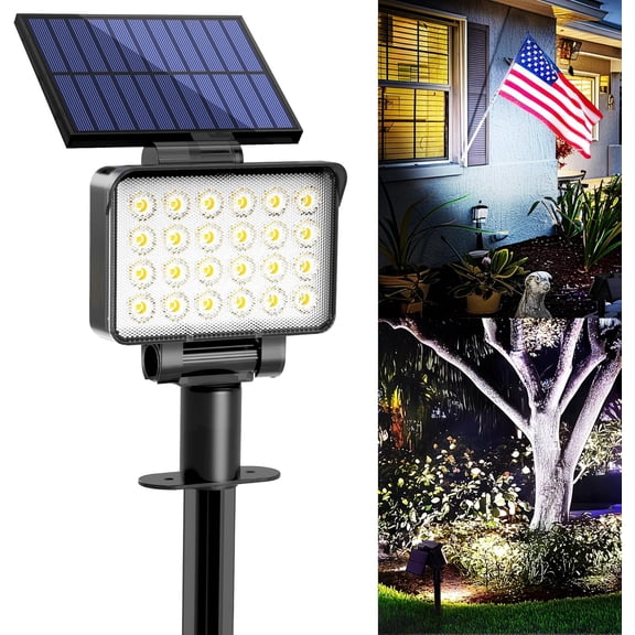 Solar Spot Lights Outdoor for Flag, Tree, House, Garden, Yard, 3 Brightness Modes Solar Landscape Spotlights 1 Pack Cool White