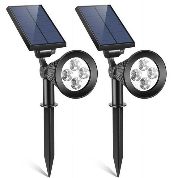 Solar Spotlight Outdoor Dusk to Dawn Light Wall Path Lawn Garden Lamp, Black - 2 Piece