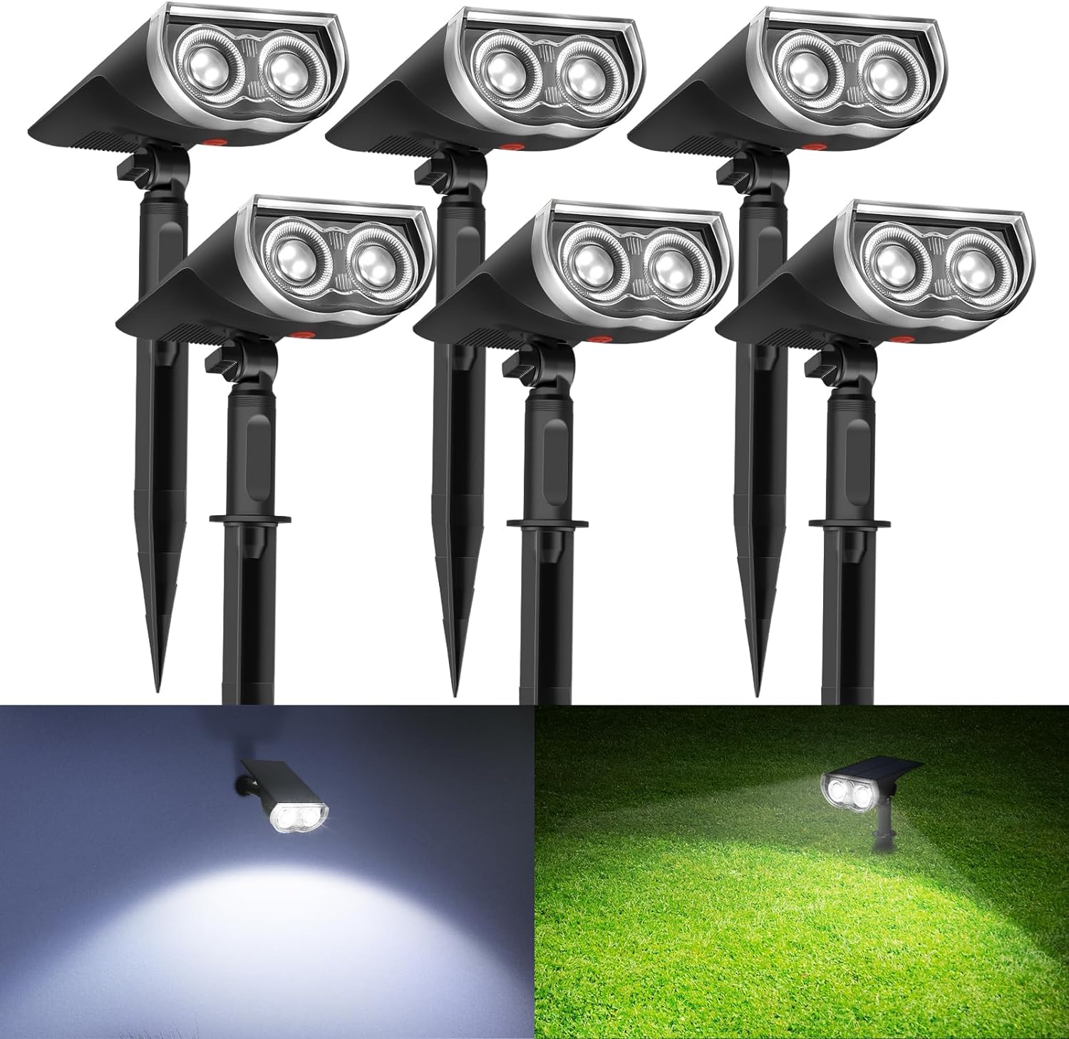 Solar Spotlights Outdoor, IP67 Waterproof 2-in-1 Solar Spot Lights, Durable Christmas Decorations Lights for Garden Yard Pathway Driveway Porch Walkway, Auto On/Off, 6 Pack(Warm White)