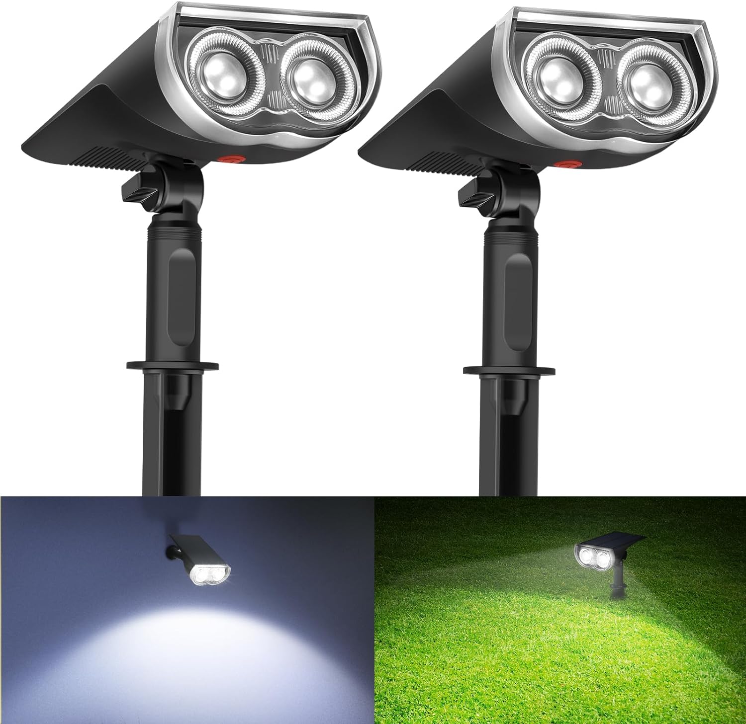 Solar Spotlights Outdoor, IP67 Waterproof 2-in-1 Solar Spot Lights, Durable Christmas Decorations Lights for Garden Yard Pathway Driveway Porch Walkway, Auto On/Off, 2 Pack(Warm White)