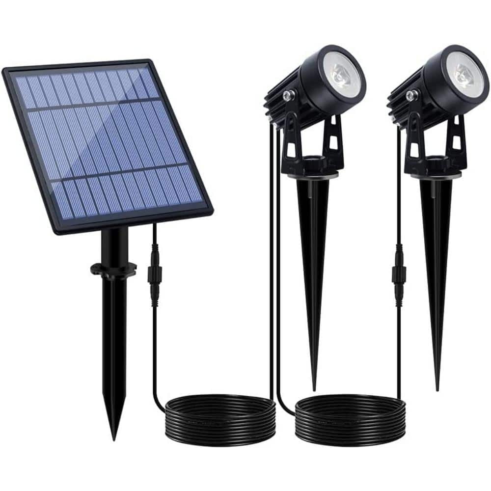 Solar Powered Black Metal Outdoor Spotlights with Cool White Light