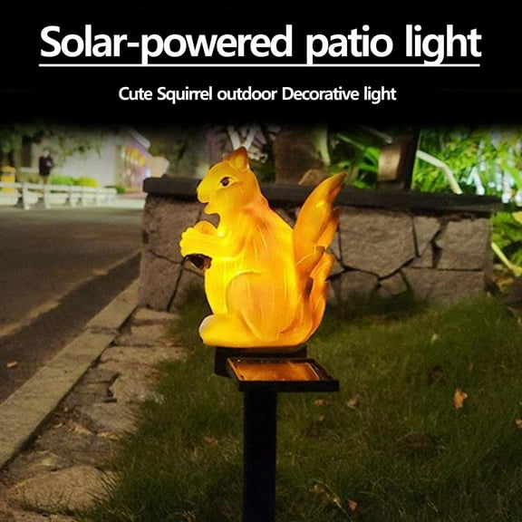 Solar Squirrel Lights for Garden Decor, 1 Pack PP Solar Ground Plug Lamp with Warm White LED, Hand-Carved Statue Outdoor Decorative Lighting for Family Viewing