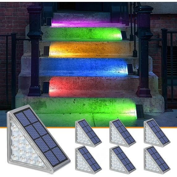 Solar Stair Lights 6 Pack, 7 Fixed Colors, Solar Step Lights Outdoor Waterproof IP67, LED Outdoor Step Lights, Solar Deck Lights Outdoor Decor for Garden Stair, Front Step, Porch and Patio