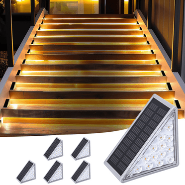 Solar Stair Lights Outdoor Waterproof IP67, 6 Pack Warm White Step Lights Outdoor Auto On Off,Solar Lights for Steps,Stair,Patio,Yard,Porch,Front Door,Sidewalk,Deck Decor