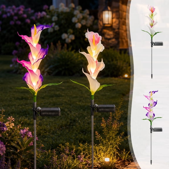 Solar Stake Light,Realistic Calla Bloom Design With Auto Color Changing LED,Waterproof Pathway Lighting Accessory for Lawn Flower Bed Yard Walkway Night Landscape Arrangement(Purple)