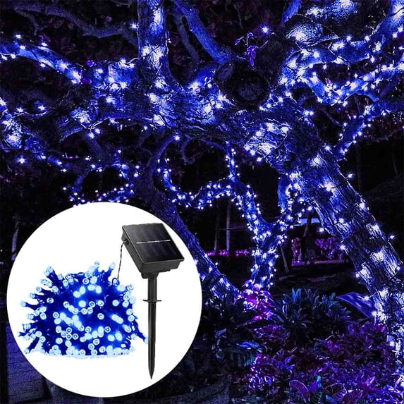 Solar Star String Lights 39Ft 100LED , 8 Modes Solar Powered Twinkle Fairy Lights, Waterproof Twinkle Lights for Outdoor, Gardens, Lawn Patio, Landscape, Christmas - Blue