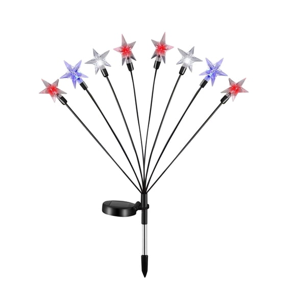 Solar Star Swaying Lights, Patriotic Red White and Blue Firefly Garden Lights, Waterproof Outdoor Decorative Star Lights for Yard, Pathway, Patio, Lawn, Holiday Decoration（8light）
