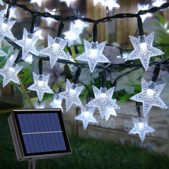Solar Star Twinkle String Lights Outdoor, 20FT 30 LED 8 Modes Waterproof Solar Powered Fairy Lights for Garden, Lawn, Patio, Christmas, Wedding & Holiday Decor Cool White