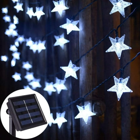 Solar Star Twinkle String Lights, Waterproof 23FT 50LED 8 Modes Solar Powered Fairy Decorative Lights for Gardens, Lawn Patio,Xmas, Wedding, Holiday Cool White