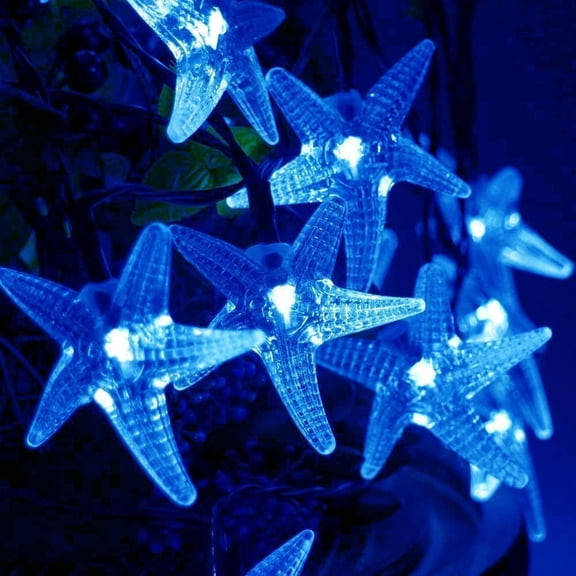 Solar Starfish String Lights Waterproof 15.7ft 20 LED Starfish Fairy Lights with 2 Modes Starfish Christmas Lights for Garden Wedding Party and Holiday Decorations (Blue, 15.7ft 20LED)