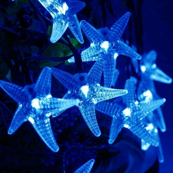 Solar Starfish String Lights:Waterproof 20ft 30 LED Starfish Fairy Lights with 2 Modes Starfish Christmas Lights for Garden Wedding Party and Holiday Decorations (Blue, 15.7ft 20LED)