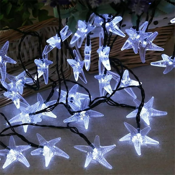 Solar Starfishes String Light 20 Ft 30 LED Waterproof Marine Life Fairy Garden Lights 8 Lighting Modes Ocean Starfish String Lights for Garden Yard Lawn Patio Christmas