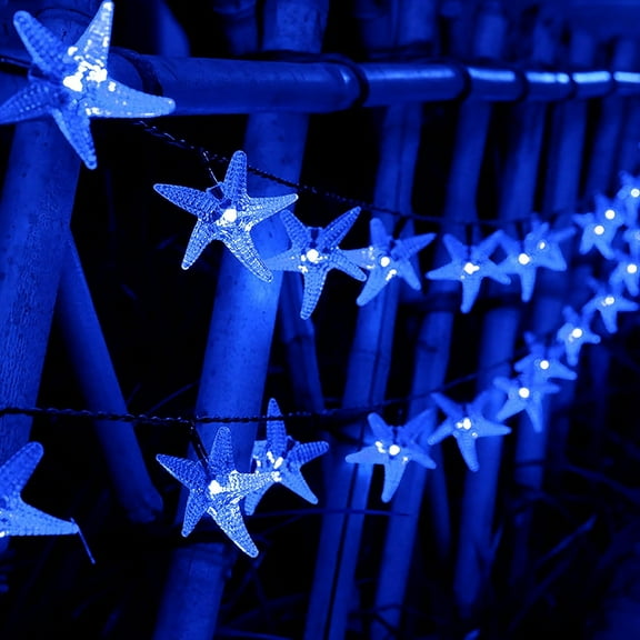 Solar Starfishes String Light 20 Ft 30 LED Waterproof Marine Life Fairy Garden Lights 8 Lighting Modes Ocean Starfish String Lights for Garden Yard Lawn Patio Christmas