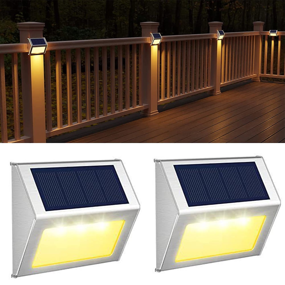 Solar Step Lights, 2 Pack Solar Stair Lights, Outdoor Fence Lighting ...