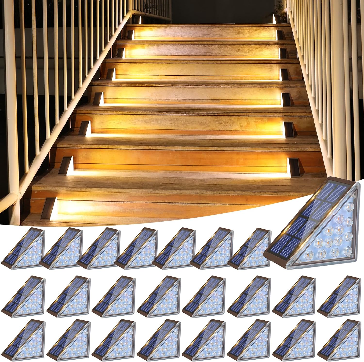Solar Step Lights Outdoor Waterproof, LED Outdoor Stair Lights, Solar