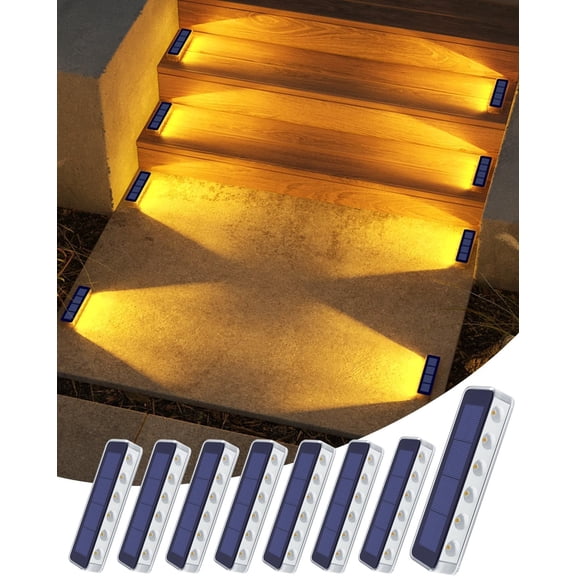 Solar Step Lights for Outside, 8 pack Solar Stair Lights Outdoor, Warm White Deck Light Solar Powered Waterproof for Steps, Stairs, Sidewalk