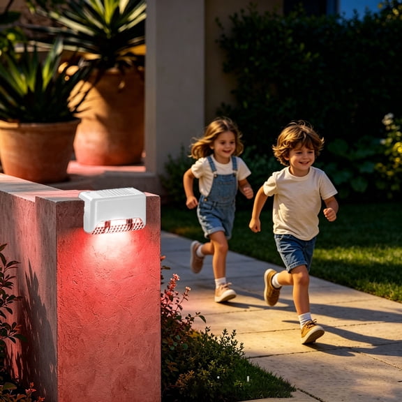 Solar Step Lights Waterproof Adhesive Solar Deck Stair Lighting Auto Dusk To Dawn Downward LED Solar Fence Wall Lantern Warm/White/Red Outdoor Pathway Lamp for Stairs Patio Garden Railing