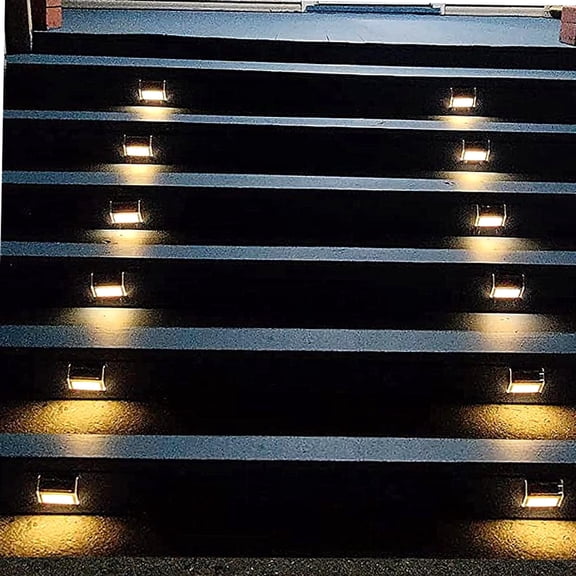 Solar Step Lights for Outdoor Stairs, Warm White 6 Pack, Stainless Steel, Dusk to Dawn Deck Lights