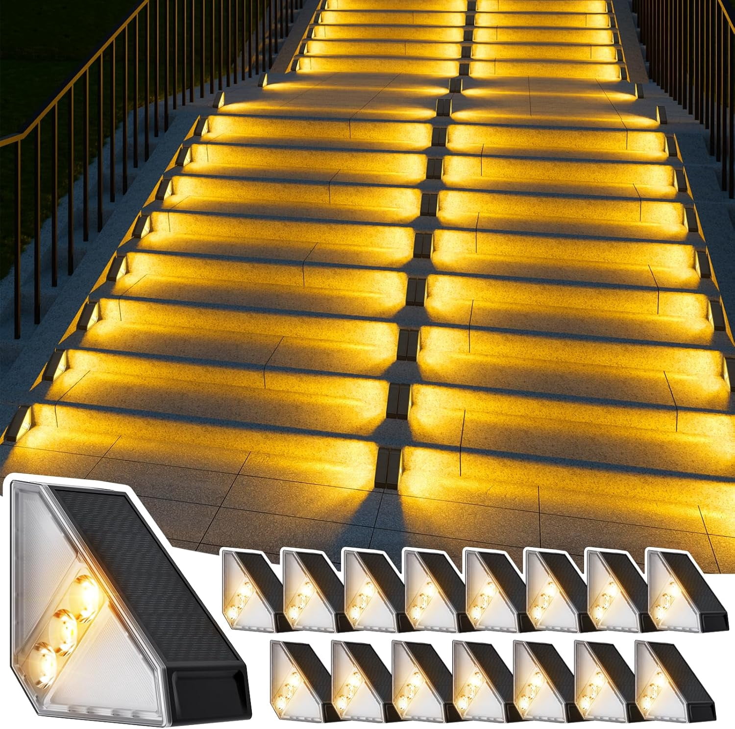 4 Pack Solar Stair Lights Outdoor - IP65 Waterproof, Cool White, Auto On/Off, Easy Install