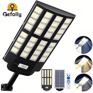 Gefolly Solar Street Light 10000W, 2700000 LM w/Remote Control & Motion Sensor IP67 Flood Security Lights for Road,Yard,Barn