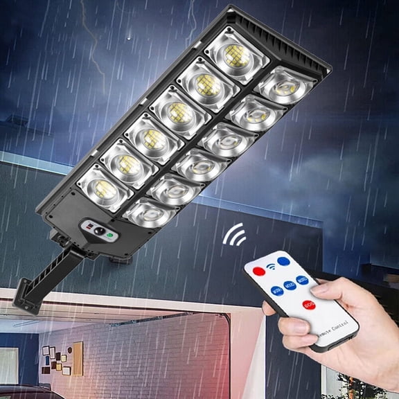 Solar Outdoor Street Light, 360 LED Solar Wall Lights Outdoor Street PIR Motion Sensor Waterproof Wall Lamp, Dusk to Dawn Wall Spotlight with 3 Lighting Modes & Remote Control for Patio Garage Garden