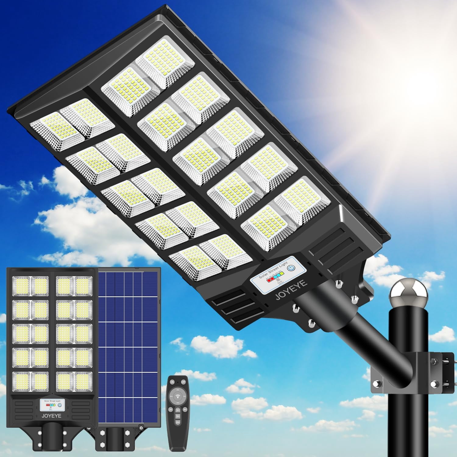 Solar Street Light 4000W, Solar Street Light Outdoor 300000 Lumens, Solar Parking Lot Lights 6500K, Solar Lights Outdoor Motion Sensor Dusk to Dawn for Parking Lot with Remote Control