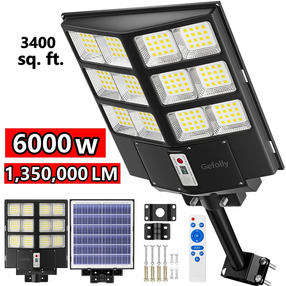 Gefolly Solar Street Light Outdoor, 1350000LM 6000W LED Security Flood Lights Motion Sensor Waterproof,Dusk to Dawn Solar Lamps with Remote Control Gefolly Solar Street Light Outdoor, 1350000LM 6000W LED Security Flood Lights Motion Sensor Waterproof,Dusk to Dawn Solar Lamps with Remote Control