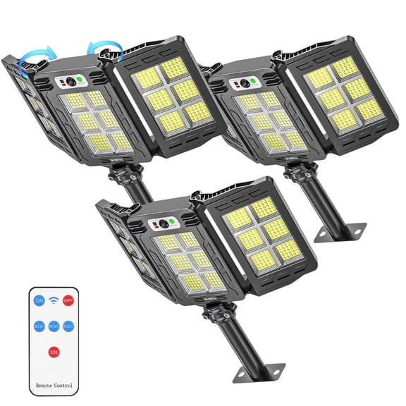 Solar Street Light Outdoor 3 Adjustable Heads 270° Wide Lighting Solar Powered Motion Sensor Flood Lights