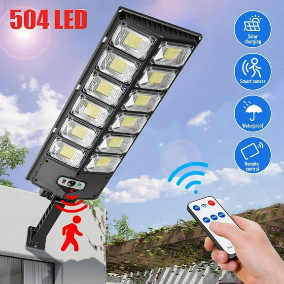 Solar Street Light Outdoor Solar Parking Lot Light, LED Wide Angle Lamp with Motion Sensor IP67 Waterproof Commercial Lighting Modern