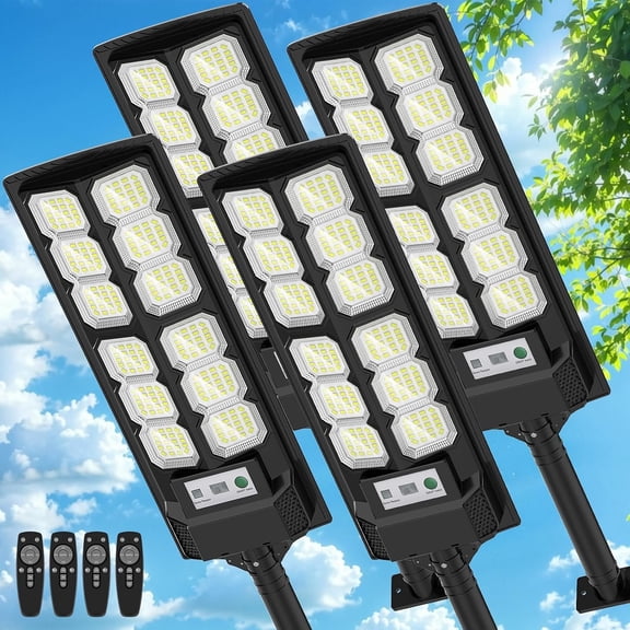 Solar Street Light Outdoor , Wide Angle Solar Floodlight Outdoor LED Solar Park Light with Motion Sensor and Remote Control for Courtyard, Outdoors-4PACK