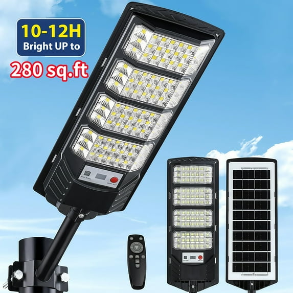 Solar Street Light Solar Security Flood Lights Pole Barn Commercial Parking Lot Lights Outdoor Dusk to Dawn LED Solar Light Motion Sensor Remote Control