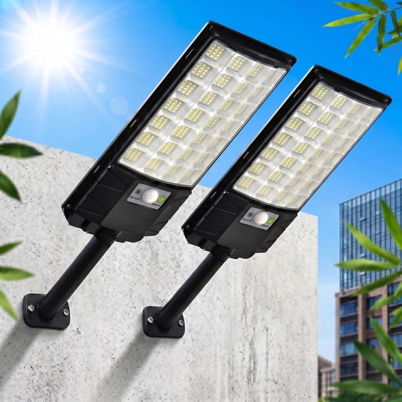 Solar Street Lights Outdoor, 2 Pack 336 LED Motion Sensor Waterproof Dusk to Dawn with Remote for Yard Parking Lot Garage Yard