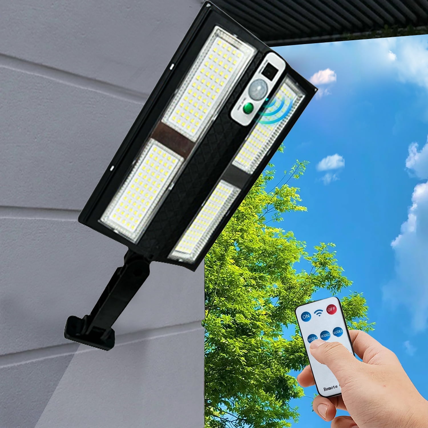 Solar Street Lights, 6000LM Super Bright Outdoor LED Street Lights with Remote Control, Solar Powered Motion Sensor Lights for Outside Patio Yard Garden
