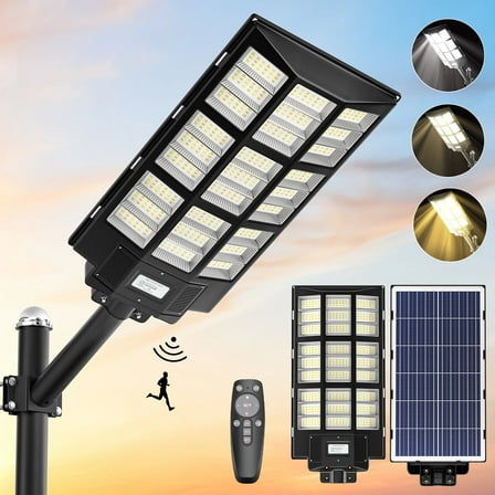 BJSUC Solar Street Lights, Commercial Parking Lot Light Dusk to Dawn, 6500K Flood Security Light