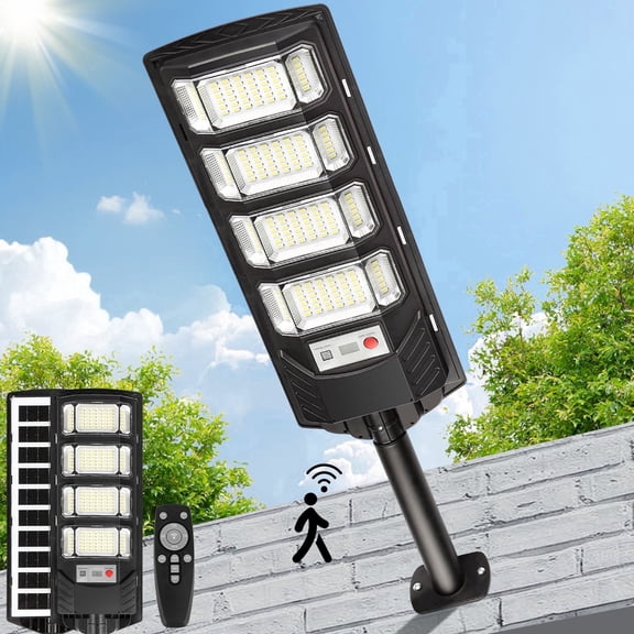 Solar Street Lights Outdoor 12000 Lumen, LED Solar Security Flood Lights, IP66 Waterproof Dusk to Dawn, Motion Sensor Lights with Remote Control, for Parking Lot, Yard, Pathway, Garage, Patio
