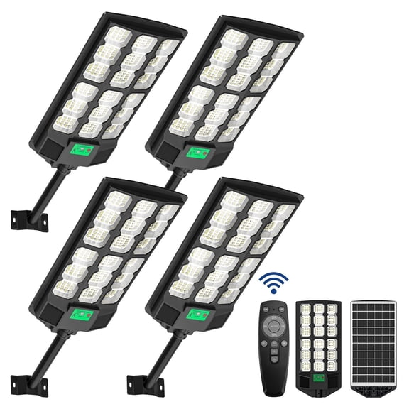 CVCPBU Solar Street Security Light Dusk to Dawn Motion Sensor 12000 Lumens 10000K IP65 Waterproof 4 pack