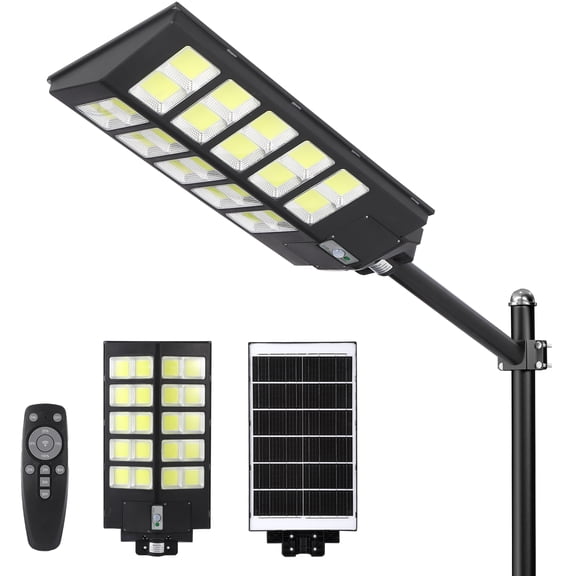 Solar Street Lights Outdoor 4800W – IP67 Waterproof Security Light with Motion Sensor, Auto Dusk-to-Dawn 7000K Floodlight for Parking Lots Basketball Courts Commercial Areas 1-Pack