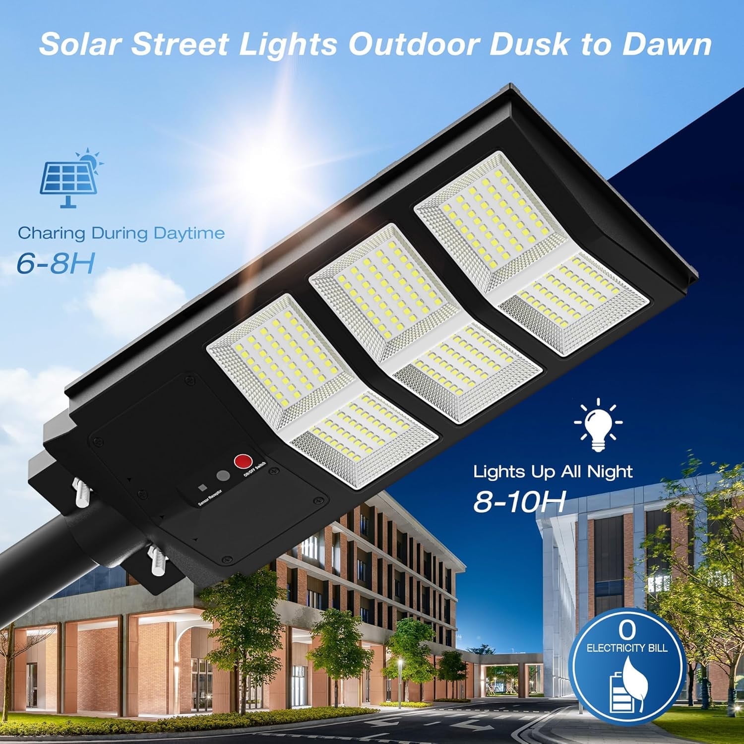 Solar Street Lights Outdoor Waterproof, 20000L 6500K LED Otion Sensor