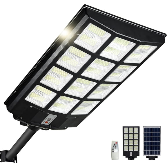 Solar Street Lights Outdoor - 8000K Commercial Parking Lot Lights Dusk to Dawn, Waterproof Solar Security Flood Lights with Motion Sensor and Remote for Yard, Garage, Driveway