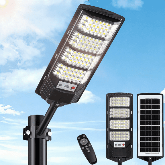 Solar Street Lights Outdoor Waterproof, 6000LM Super Bright LED Motion Sensor Flood Light, 320 Wide Angle with Remote Control for Parking Lot, Driveway, Yard, Garden, Commercial Area Lighting