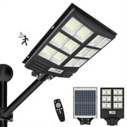 Solar Street Lights Outdoor Waterproof, 90000LM Flood Lights Dusk to Dawn, LED Wide Angle Lamp with Motion Sensor and Remote Control for Parking Lot, Yard