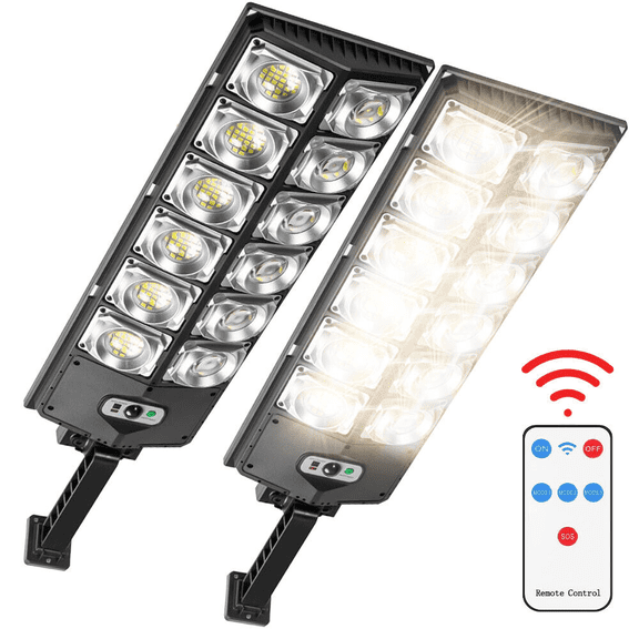 Solar Street Lights Outdoor Waterproof,DFITO 6500K 10000LM 504 LEDs Solar Parking Lot Lights Dusk to Dawn, LED Wide Angle Lamp with Motion Sensor and Remote Control,2Packs