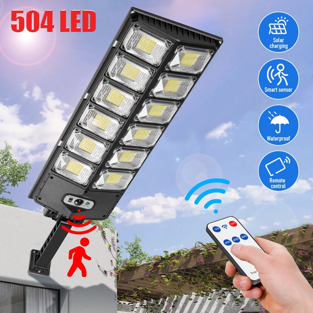 Solar Street Lights Outdoor Waterproof DFITO 6500K 6000LM Outdoor LED Street Light Dusk to Dawn Motion Sensor LED Wide Angle Lamp with Remote Control