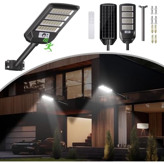 Solar Street Lights Outdoor Waterproof IP65, Motion Sensor Solar Street Lamps with Remote, Dusk to Dawn LED Street Lights for Yard Garden Garage with Bracket (1 Pack)$$Tools & Hardware Other