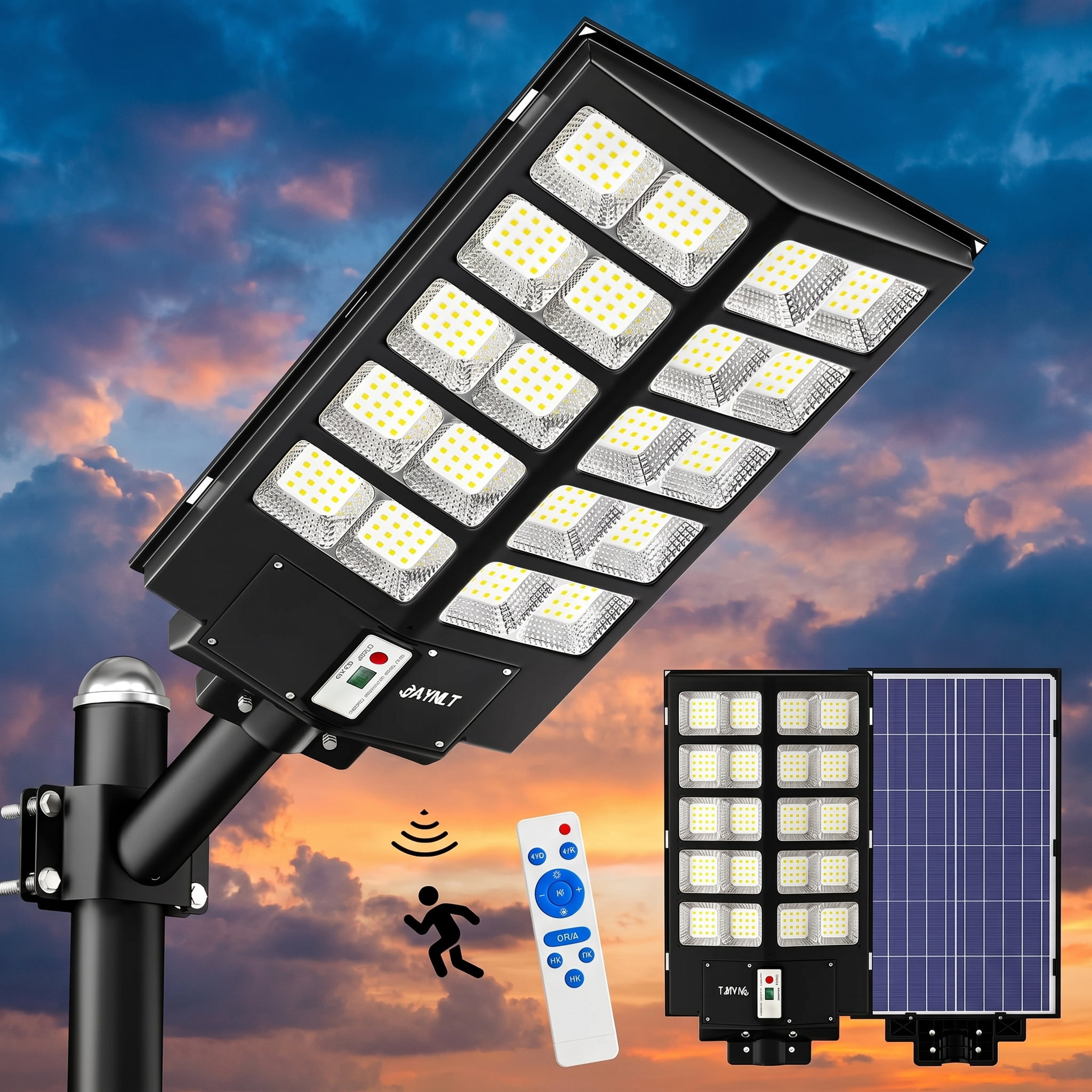 Bjsuc Solar Security Light 6500K Dusk to Dawn, 14,300w Solar Power Outdoor Light with Motion Sensor and Remote for Central Park/ Basketball Court/Road