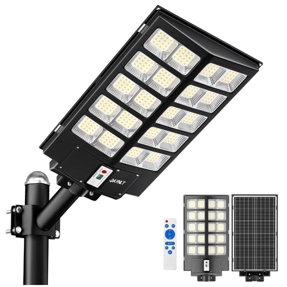 Bjsuc Solar Street Light ,6500K Solar Security Flood Light Dusk to Dawn, 14,300w Security Motion Light for Central Park/ Basketball Court/Road